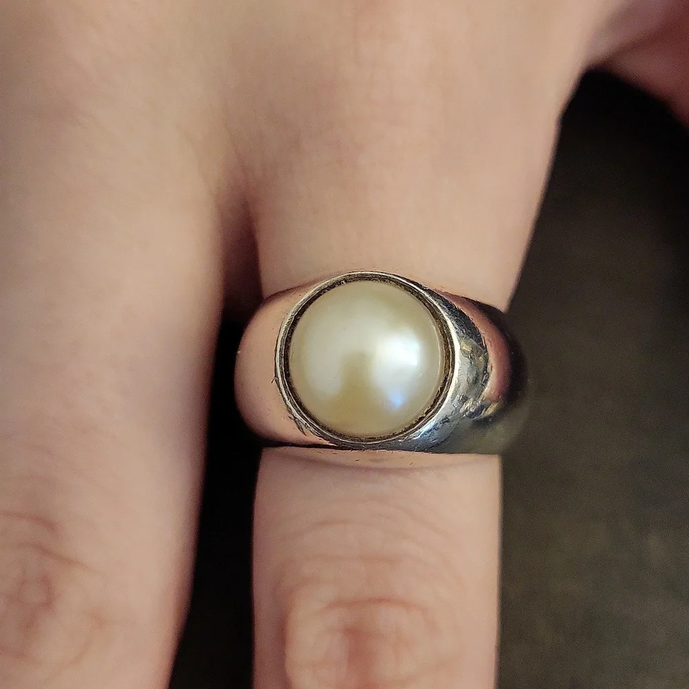 Solid Sterling Silver Cultured Pearl Gypsy Mounted Ring